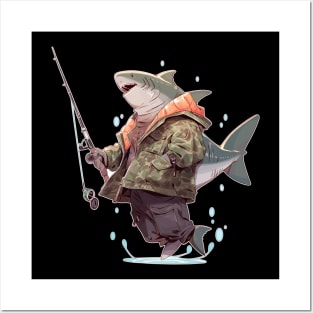 Funny Anime Shark Fisherman Posters and Art